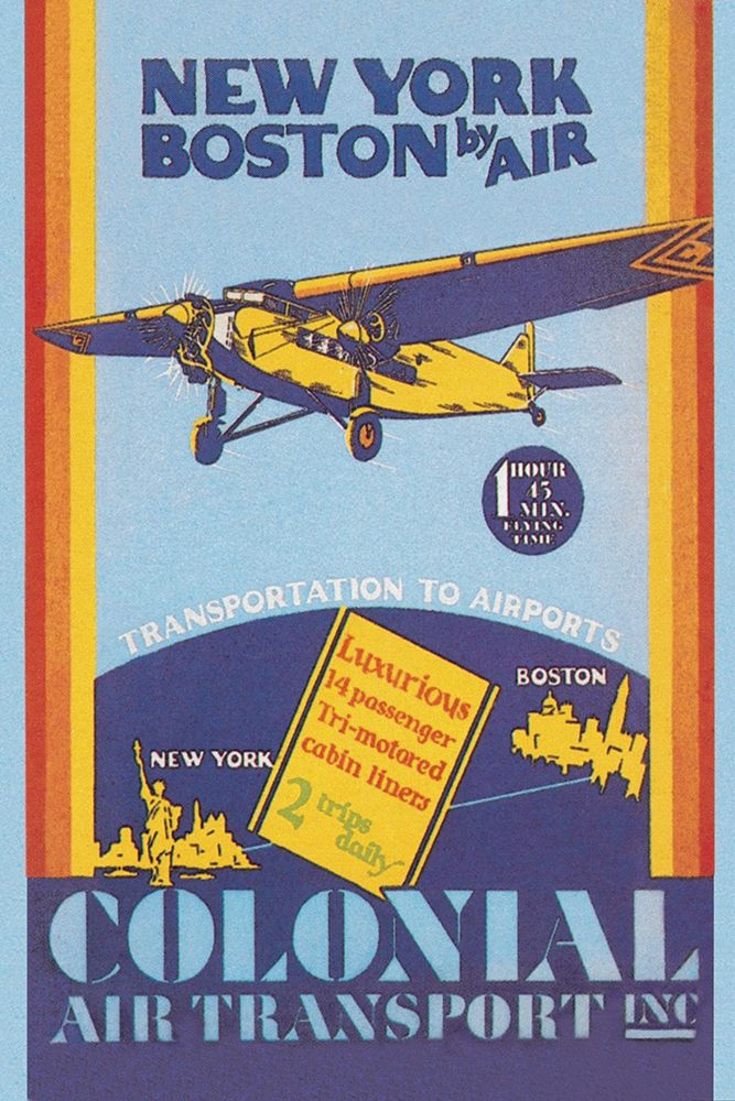 Colonial Air Transport - New York to Boston by Air art print by Unknown for $57.95 CAD
