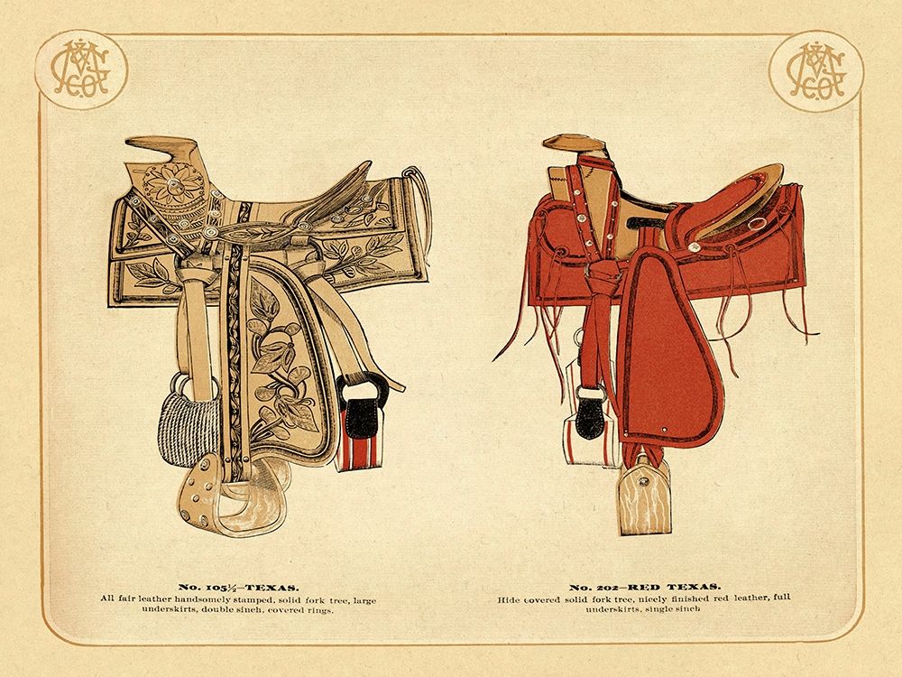 Saddles and Tack: Texas and Red Texas Saddles art print by Unknown for $57.95 CAD