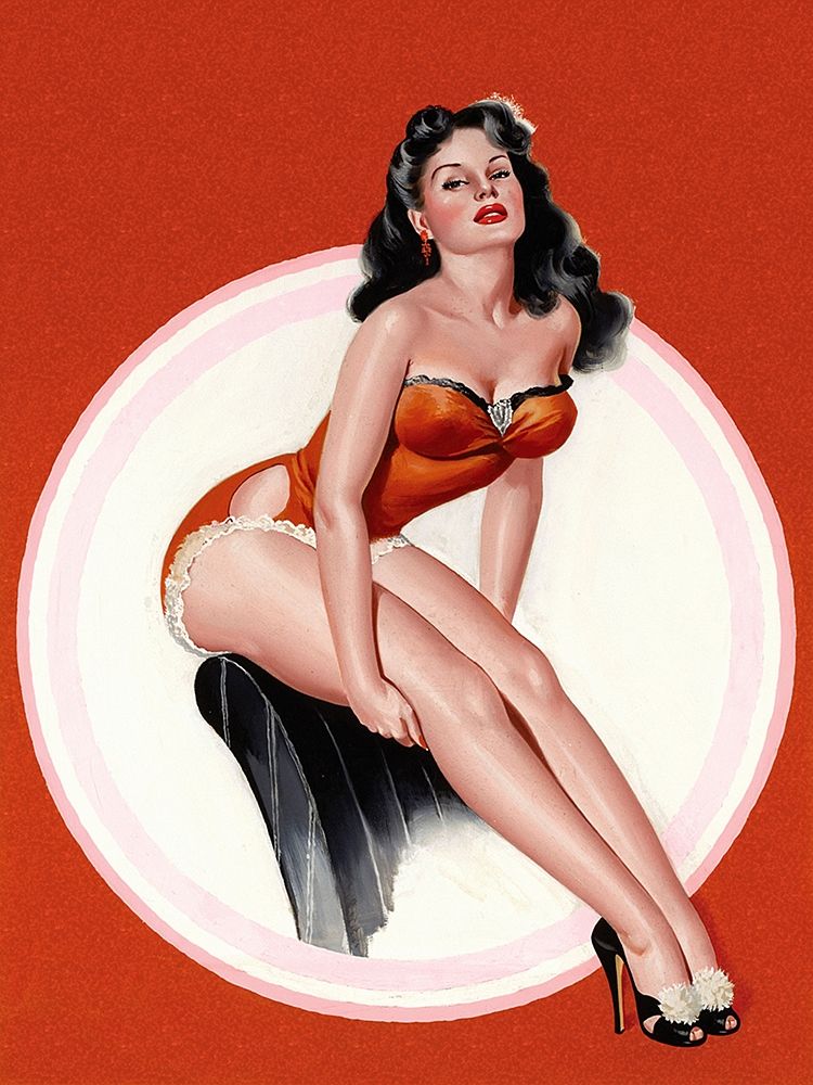 Mid-Century Pin-Ups - Eyeful Magazine - Brunette in a Red Bathing suit art print by Peter Driben for $57.95 CAD