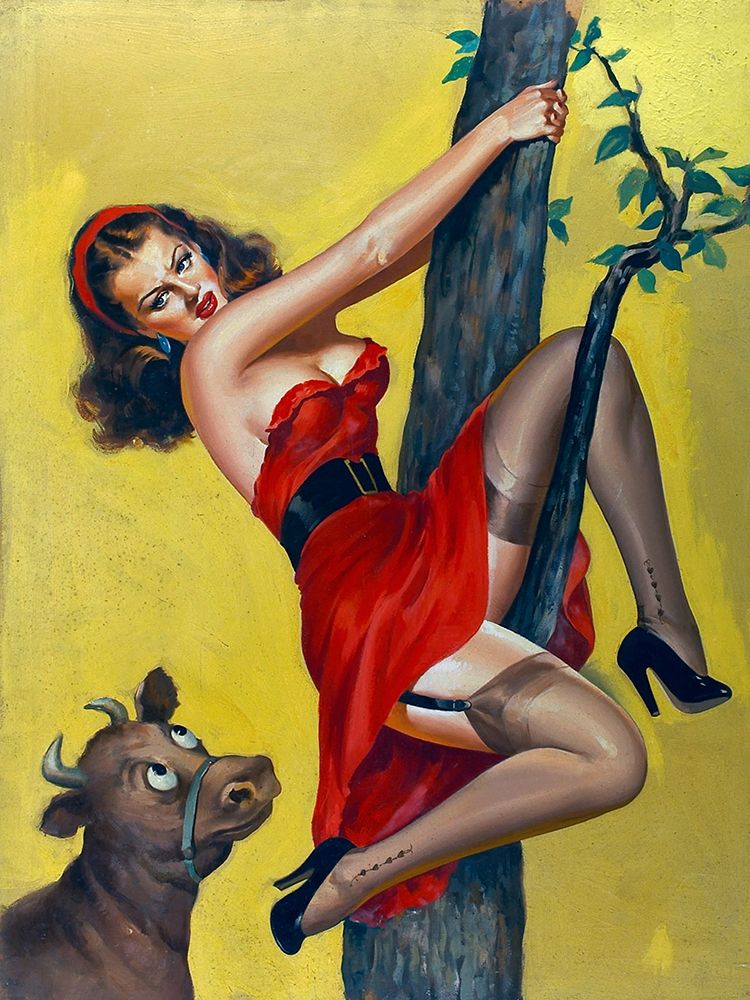 Mid-Century Pin-Ups - Moo - Up a tree art print by Peter Driben for $57.95 CAD