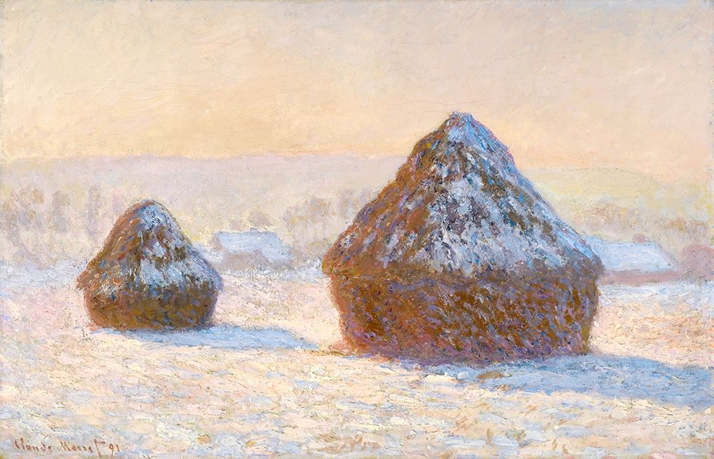 Wheatstacks, Snow Effect, Morning (Meules, Effet de Neige, Le Matin) art print by Claude Monet for $57.95 CAD