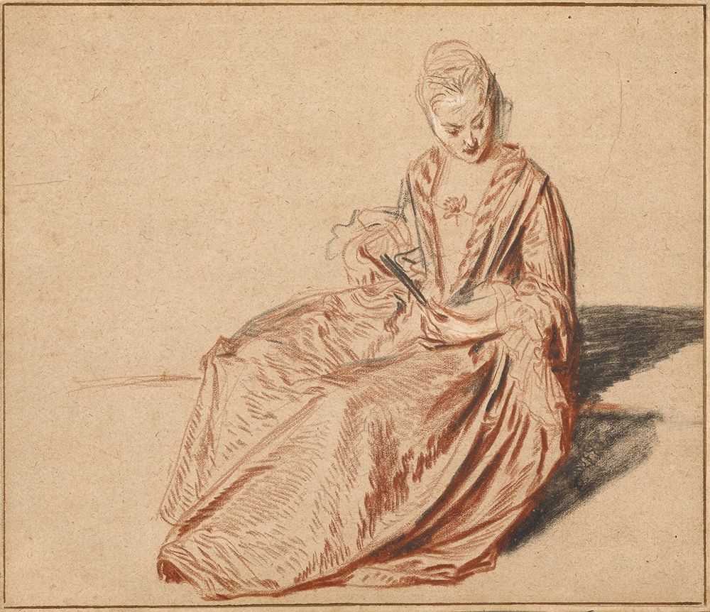 Seated Woman with a Fan art print by Jean-Antoine Watteau for $57.95 CAD