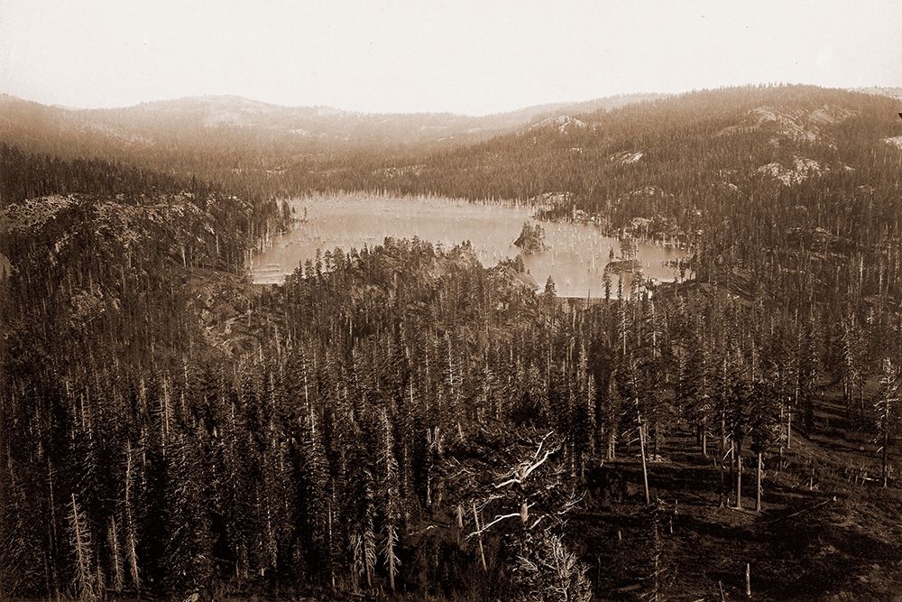 Dams and Lake, Nevada County, California, Distant View, about 1871 art print by Carleton Watkins for $57.95 CAD