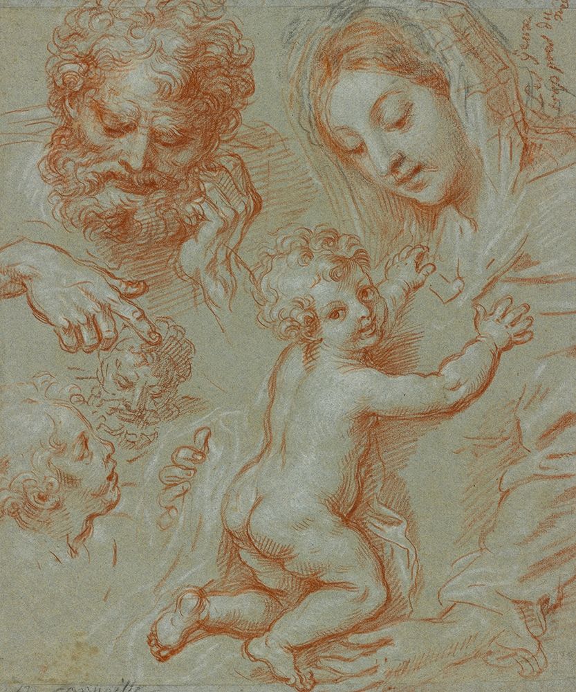 Studies of the Madonna and Child and of Heads (recto); Madonna and Child with Saint John Seated in a art print by Michel Corneille for $57.95 CAD