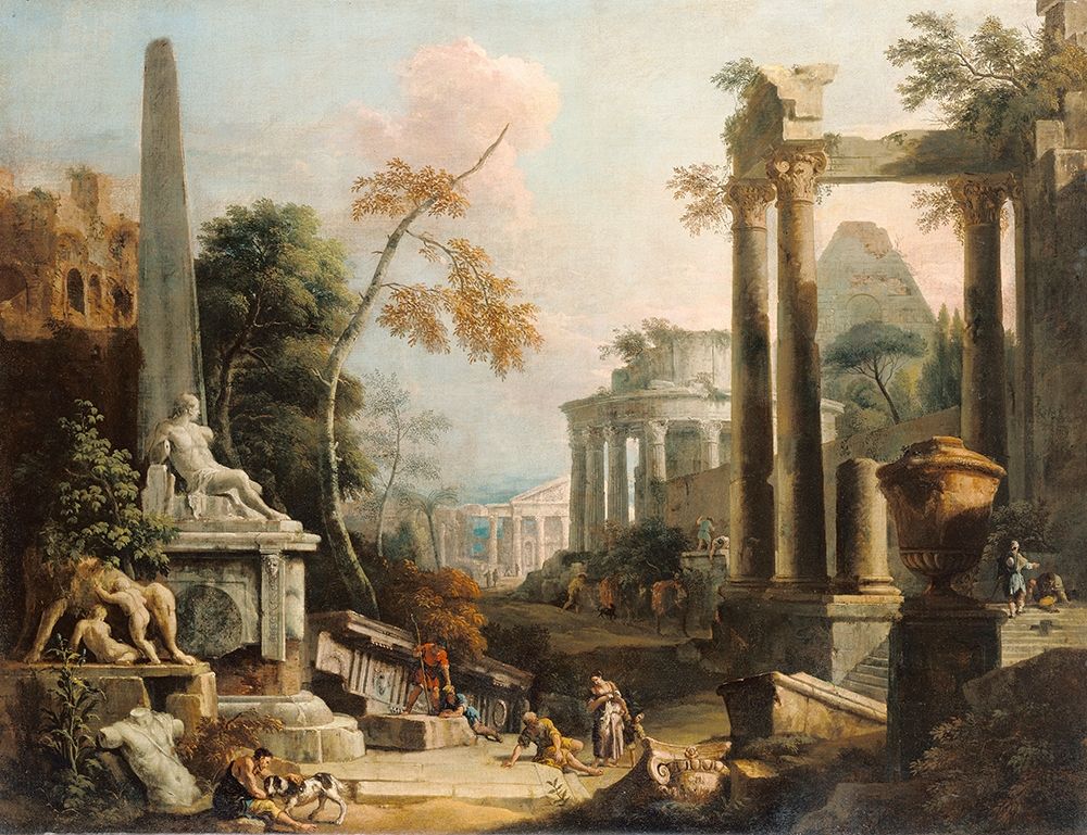 Landscape with Classical Ruins and Figures art print by Marco Ricci for $57.95 CAD