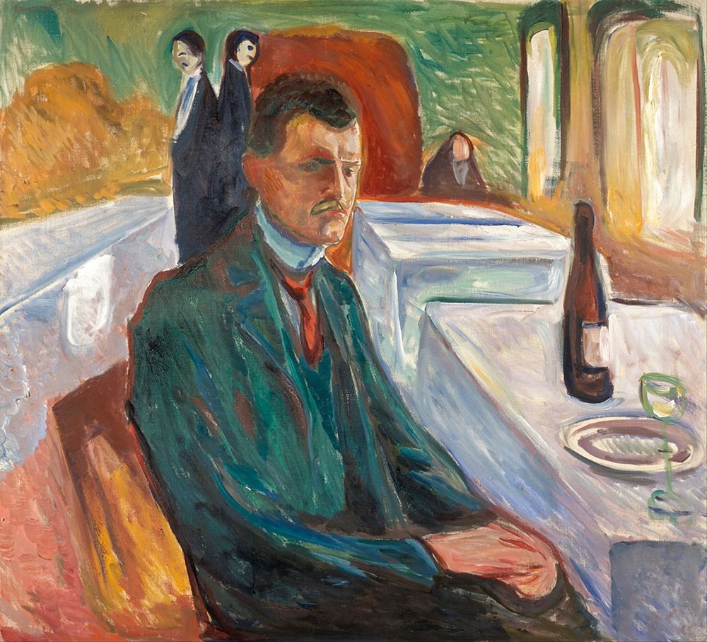 Self-Portrait with a Bottle of Wine, 1906 art print by Edvard Munch for $57.95 CAD