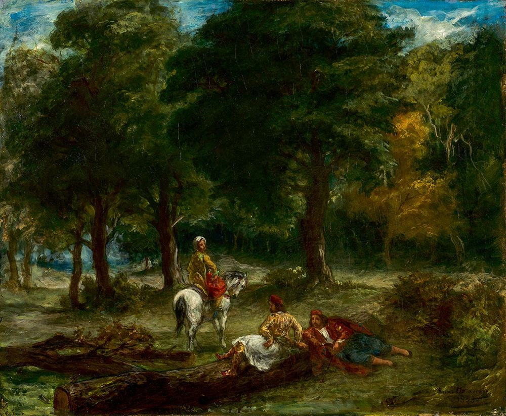 Greek Cavalry Men Resting in Forest art print by Eugene Delacroix for $57.95 CAD