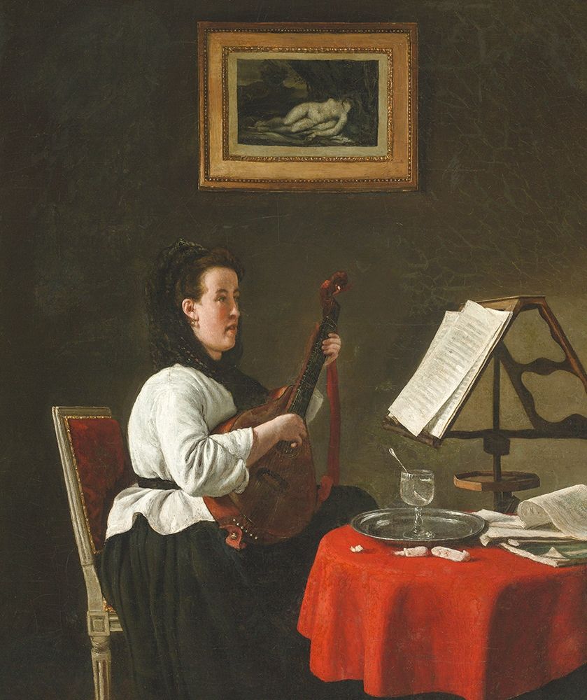 Young Woman with a Mandolin, Portrait of Louison Kohler art print by Francois Bonvin for $57.95 CAD