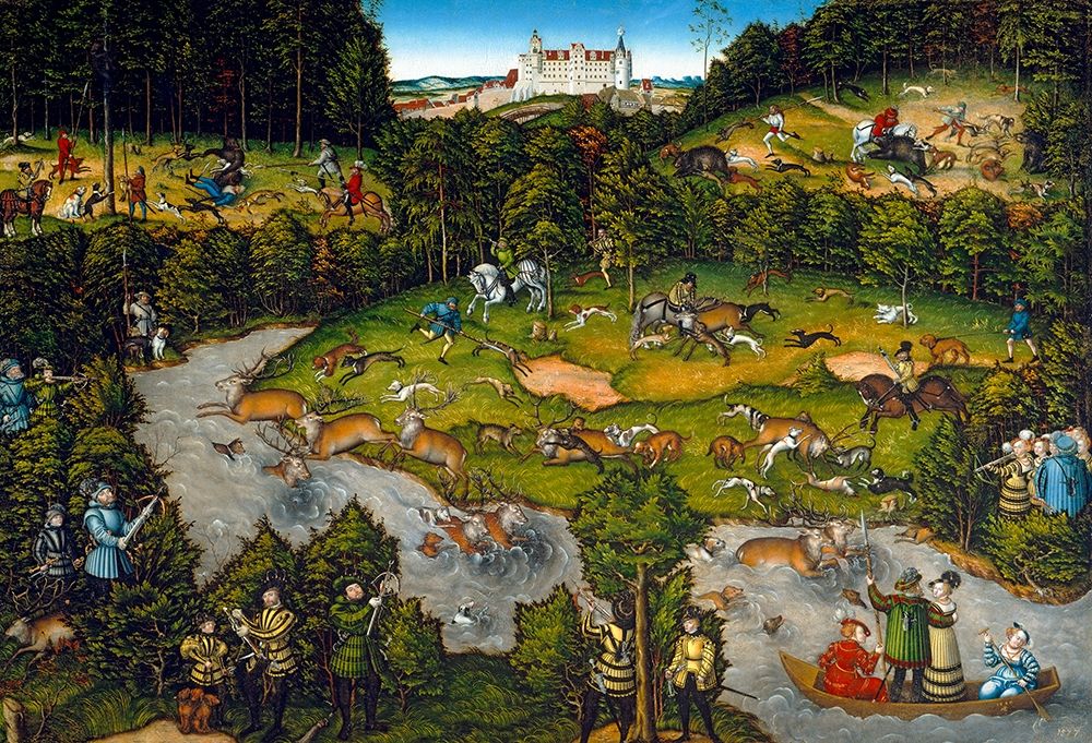 Hunting near Hartenfels Castle art print by Lucas Cranach for $57.95 CAD