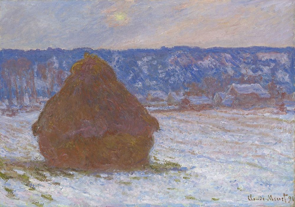 Stack of Wheat (Snow Effect, Overcast Day) art print by Claude Monet for $57.95 CAD