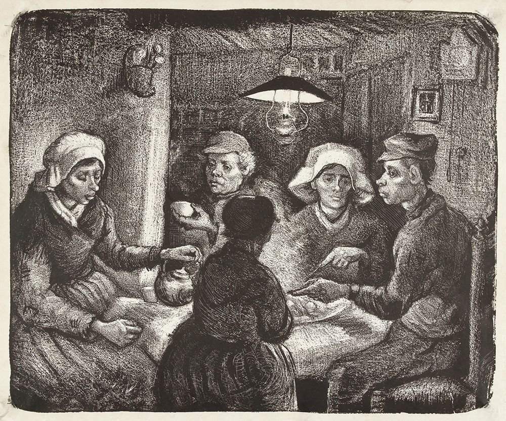 Composition lithograph of The Potato Eaters (De aardappeleters, 1885) art print by Vincent Van Gogh for $57.95 CAD