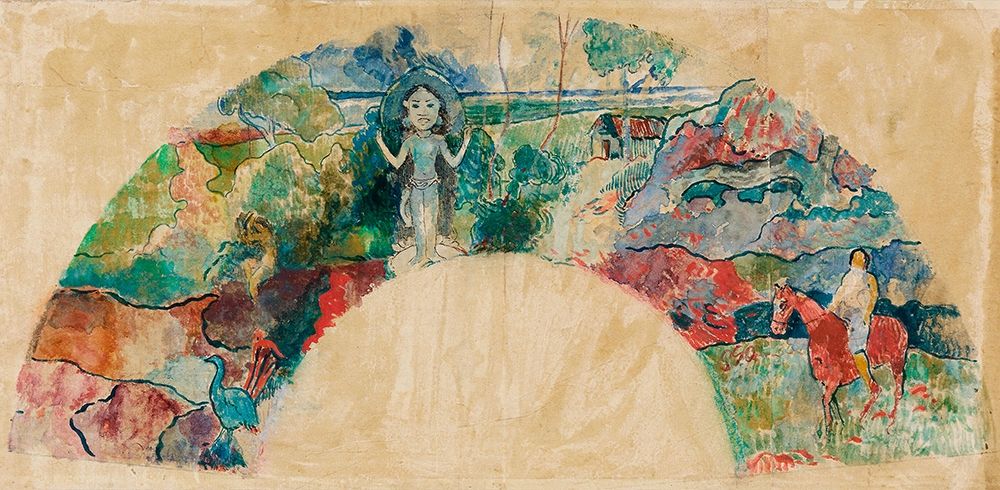 Design for a Fan Featuring a Landscape and a Statue of the Goddess Hina art print by Paul Gauguin for $57.95 CAD