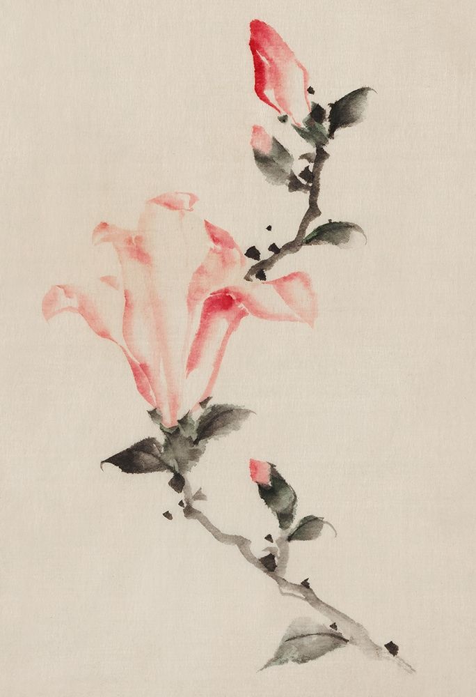 Large Pink Blossom on a Stem with Three Additional Buds art print by Katsushika Hokusai for $57.95 CAD