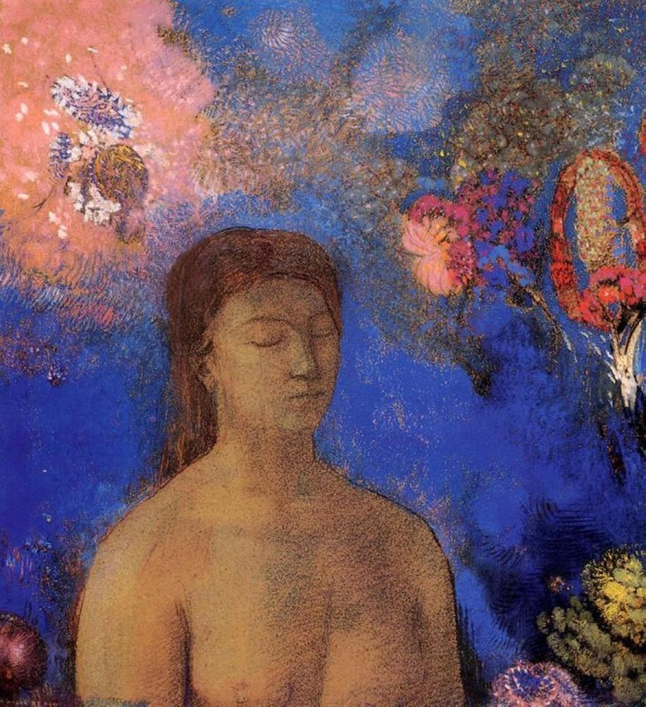 Closed Eyes Blue Background art print by Odilon Redon for $57.95 CAD