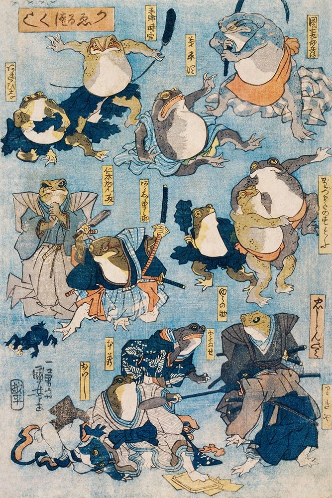 Famous Heroes of the Kabuki Stage Played by Frogs art print by Utagawa Kuniyoshi for $57.95 CAD