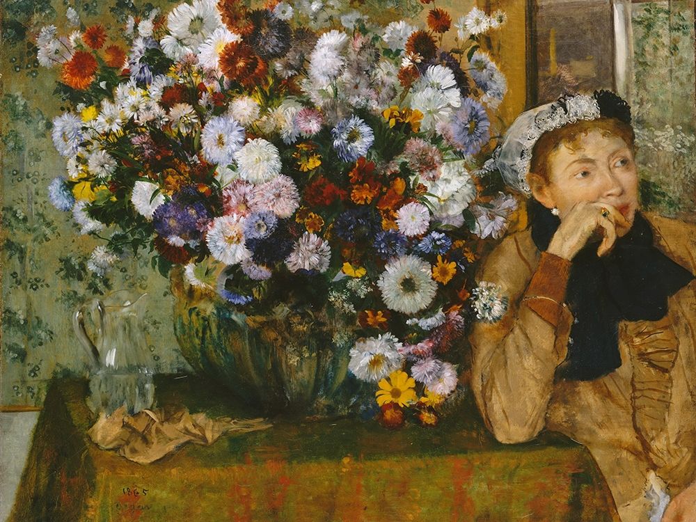 A Woman Seated beside a Vase of Flowers art print by Edgar Degas for $57.95 CAD