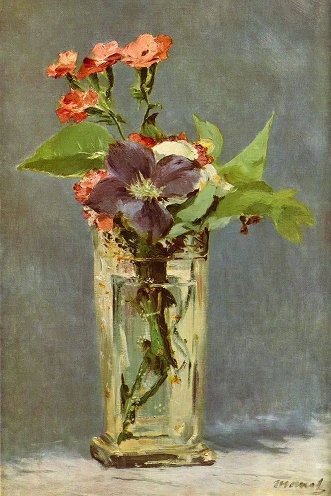 Carnations and clematis in a crystal vase art print by Edouard Manet for $57.95 CAD