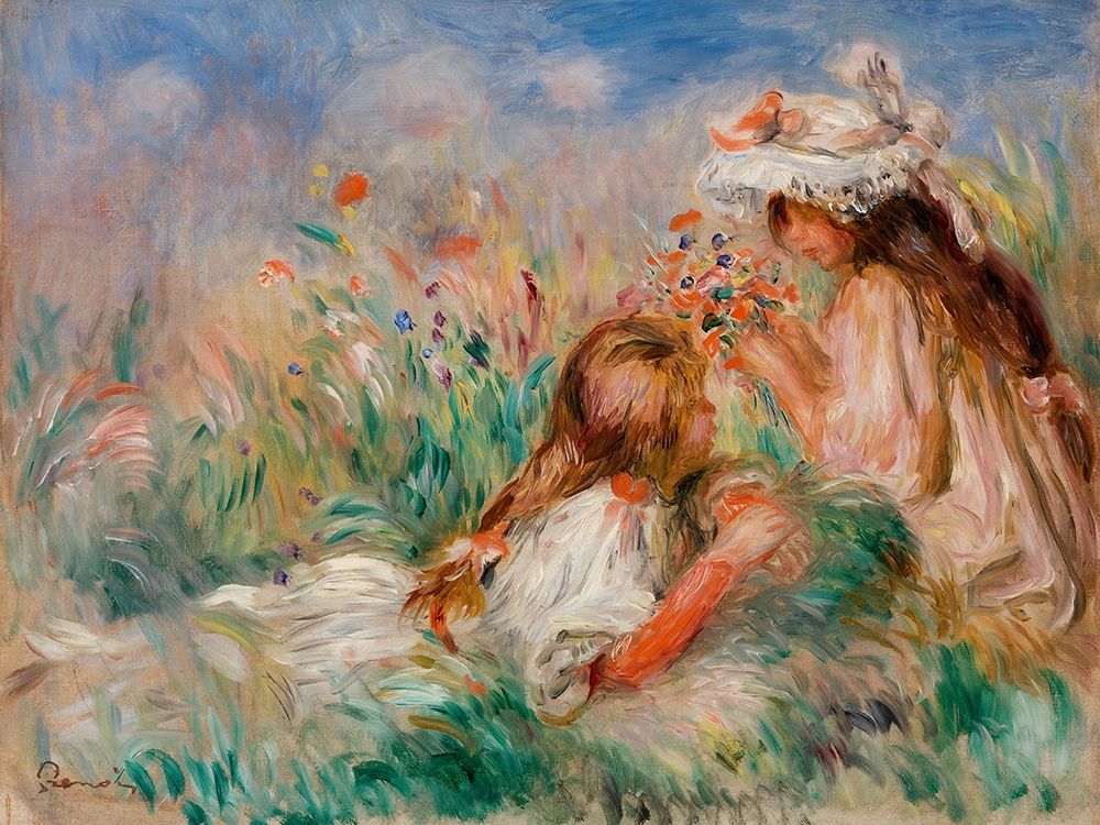 Girls in the Grass Arranging a Bouquet 1890 art print by Pierre-Auguste Renoir for $57.95 CAD