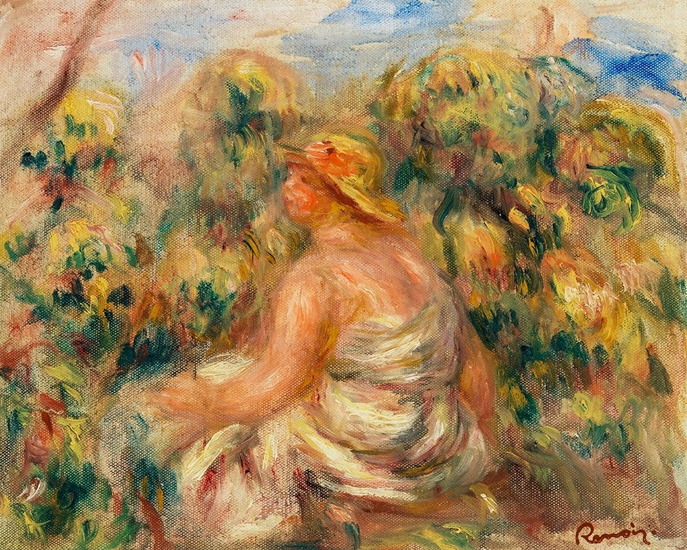 Woman with Hat in a Landscape 1918 art print by Pierre-Auguste Renoir for $57.95 CAD