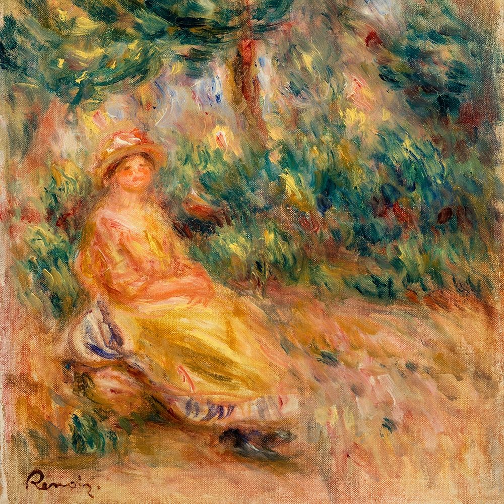 Woman in Pink and Yellow in a Landscape art print by Pierre-Auguste Renoir for $57.95 CAD