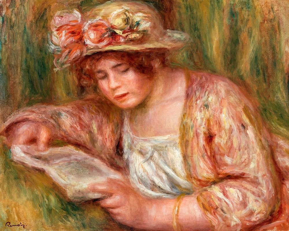Andree in a Hat, Reading 1918 art print by Pierre-Auguste Renoir for $57.95 CAD