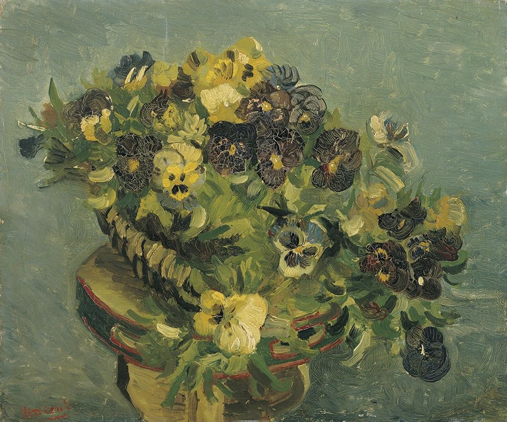 Basket of pansies on a small table art print by Vincent van Gogh for $57.95 CAD
