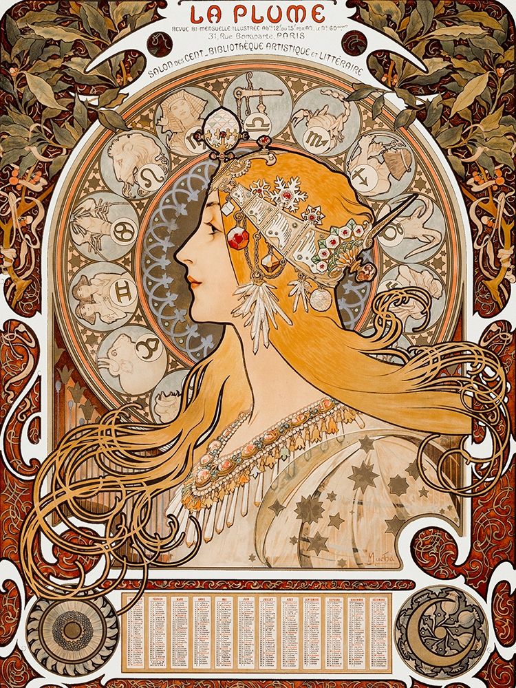 Zodiaque or La Plume art print by Alphonse Mucha for $57.95 CAD