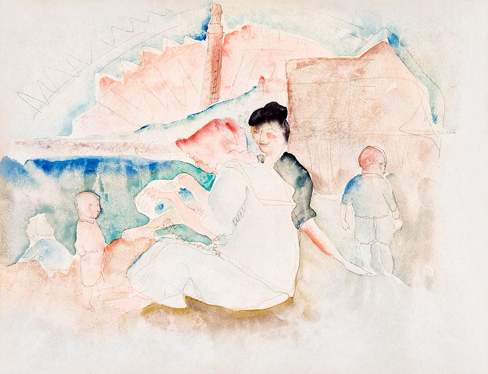 Two Women and Three Children on the Beach art print by Charles Demuth for $57.95 CAD