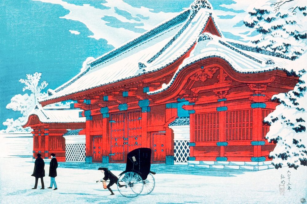 The Red Gate of Hongo in Snow art print by Hiroaki Takahashi for $57.95 CAD