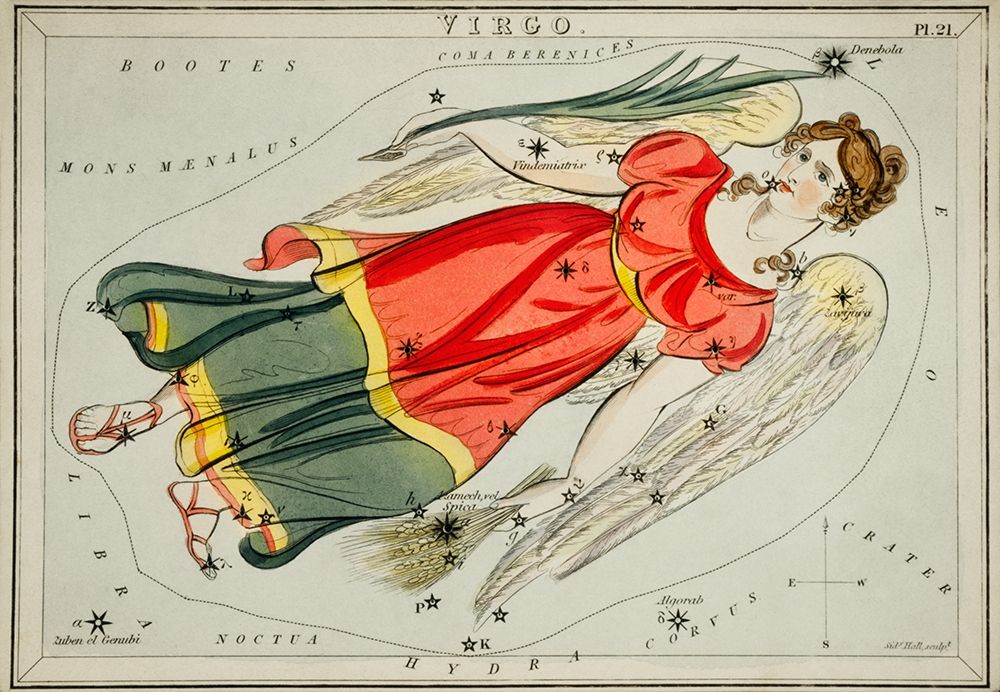 Astronomical chart illustration of the Virgo art print by Sidney Hall for $57.95 CAD