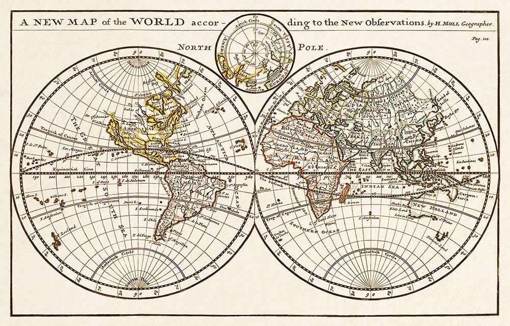 A new map of the world according to the new observations 1732 art print by Herman Moll for $57.95 CAD