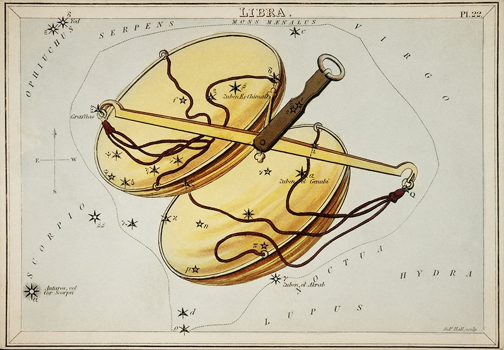 Astronomical chart illustration of the Libra art print by Sidney Hall for $57.95 CAD
