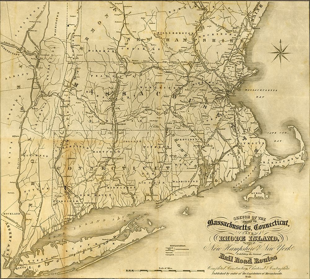 Massachusetts Connecticut and Rhode Island and parts of New Hampshire and New York art print by Vintage Maps for $57.95 CAD
