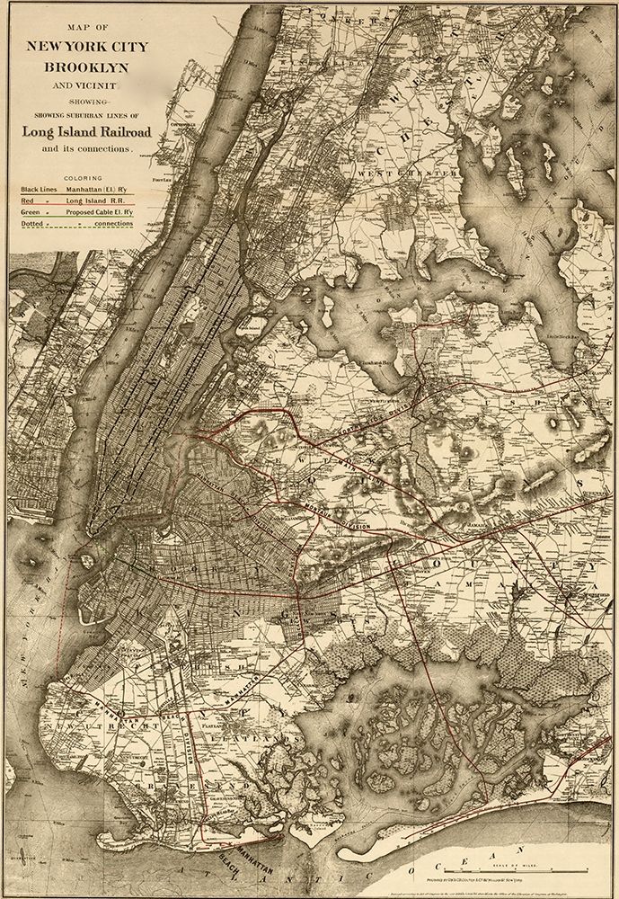 New York City Brooklyn and vicinity showing surface and elevated railroads 1885 art print by Vintage Maps for $57.95 CAD
