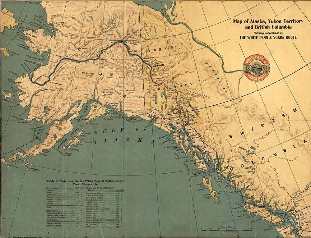 Alaska Yukon Territory and British Columbia showing connections of the White Pass and Yukon route 19 art print by Vintage Maps for $57.95 CAD