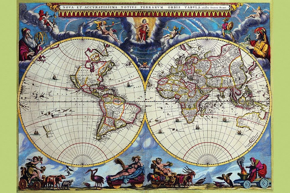 Stereographic Map of the World Theatrum Orbis Terrarum art print by Joan Blaeu for $57.95 CAD