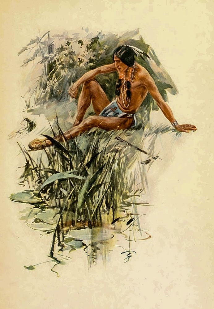 Indian by the river from The Song of Hiawatha 1906 art print by Harrison Fisher for $57.95 CAD