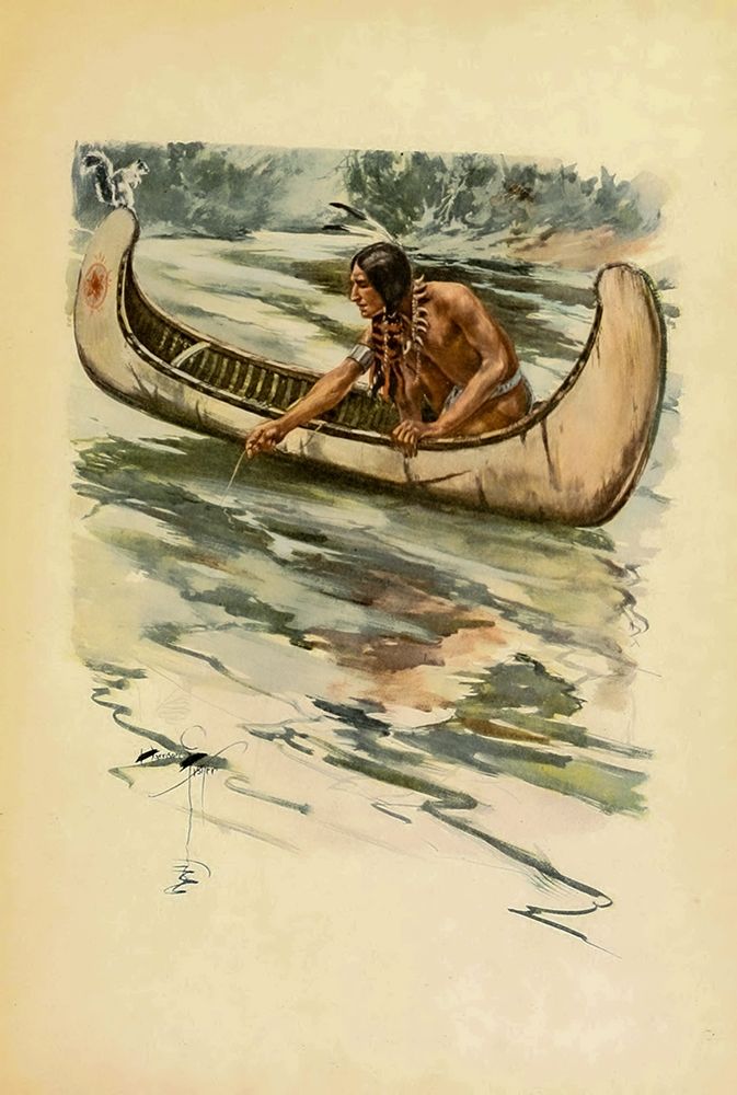 Indian canoe from The Song of Hiawatha 1906 art print by Harrison Fisher for $57.95 CAD