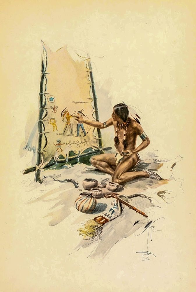 Indian painting from The Song of Hiawatha 1906 art print by Harrison Fisher for $57.95 CAD