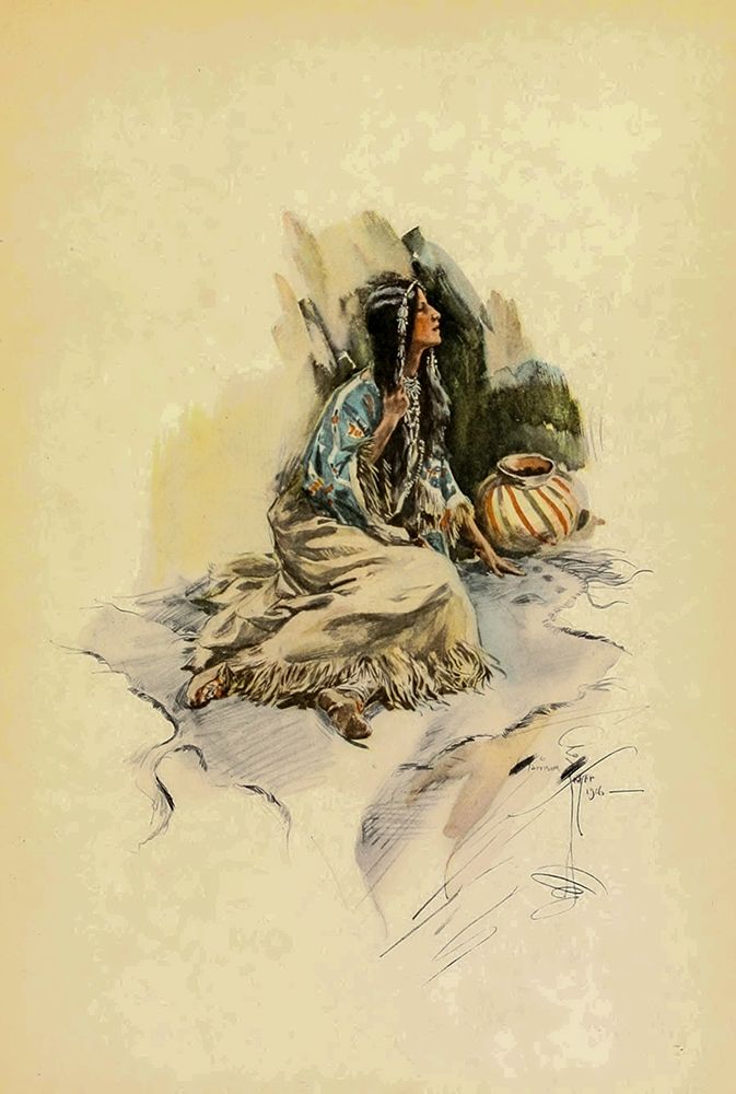 Indian Woman with pot from The Song of Hiawatha 1906 art print by Harrison Fisher for $57.95 CAD