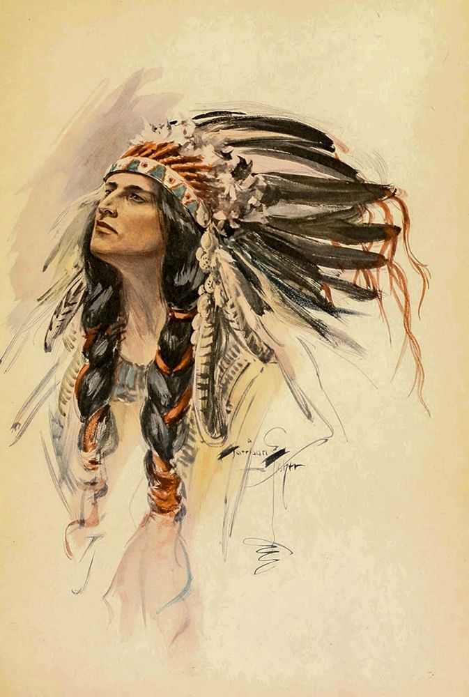 Indian with Head Dress from The Song of Hiawatha 1906 art print by Harrison Fisher for $57.95 CAD
