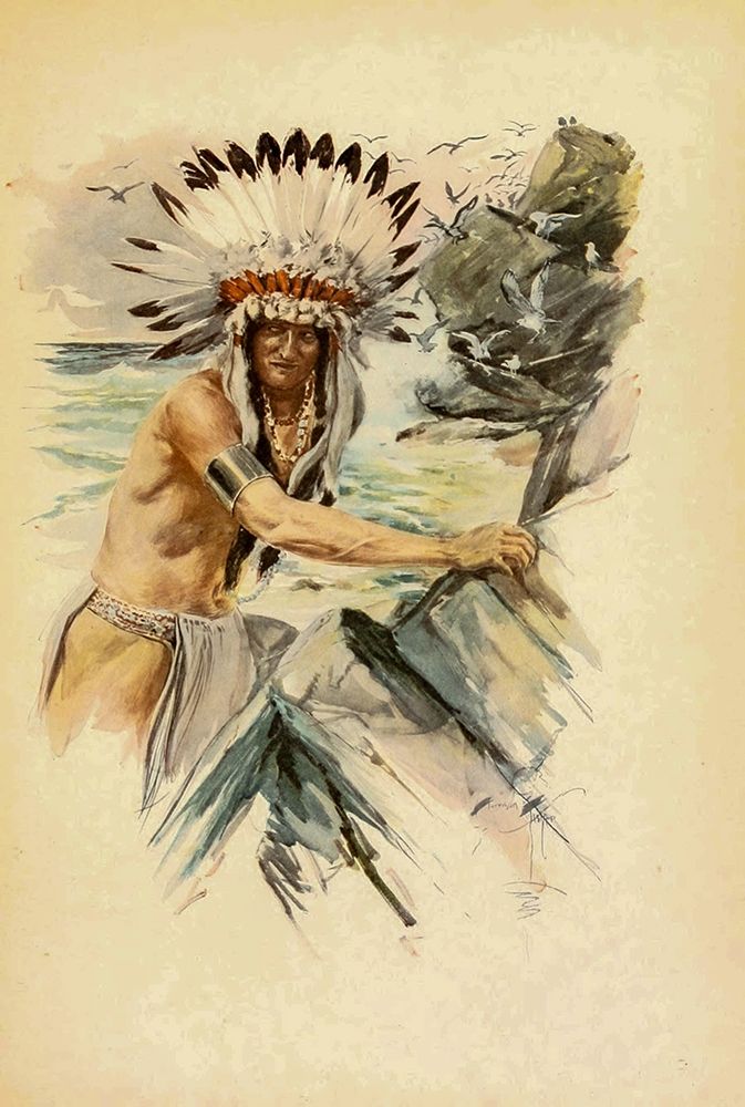Indian with Head Dress from The Song of Hiawatha 1907 art print by Harrison Fisher for $57.95 CAD