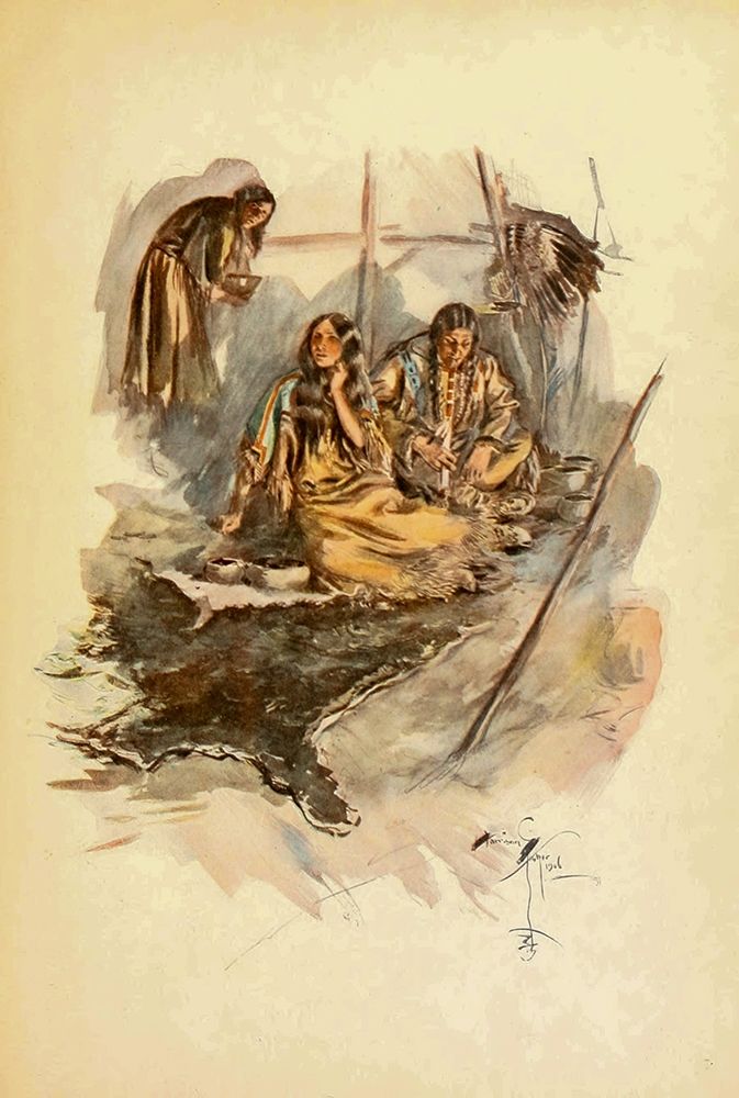 Indian women preparing food from The Song of Hiawatha 1906 art print by Harrison Fisher for $57.95 CAD