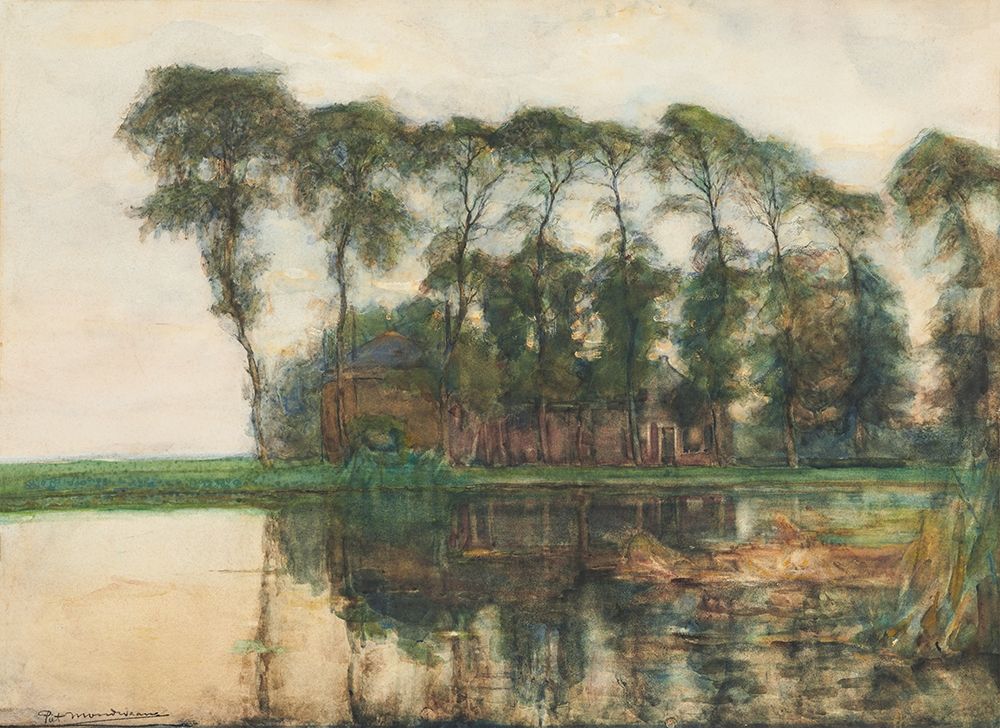 Farmstead along the water screened by nine tall trees art print by Piet Mondrian for $57.95 CAD