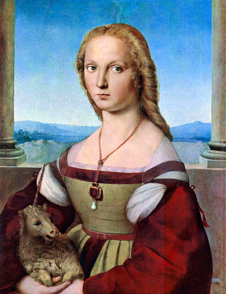 Young Woman with Unicorn art print by Raphael for $57.95 CAD