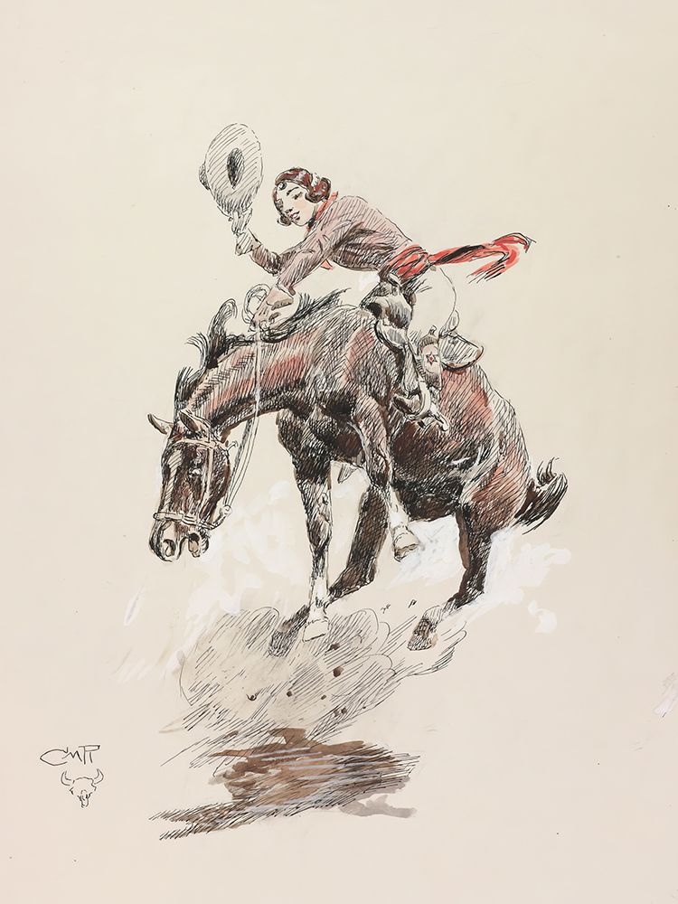Bucking Horse and Cowgirl art print by Charles Marion Russell for $57.95 CAD