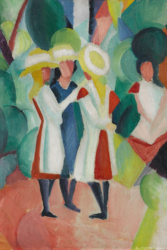 Three girls in yellow straw hats art print by August Macke for $57.95 CAD