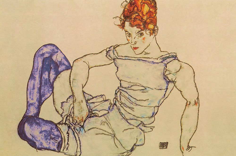 Seated Woman in Violet Stockings 1917 art print by Egon Schiele for $57.95 CAD
