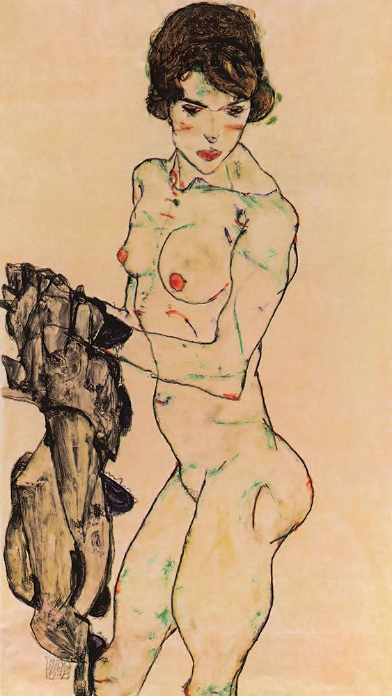 Standing Nude with Blue Cloth 1914 art print by Egon Schiele for $57.95 CAD