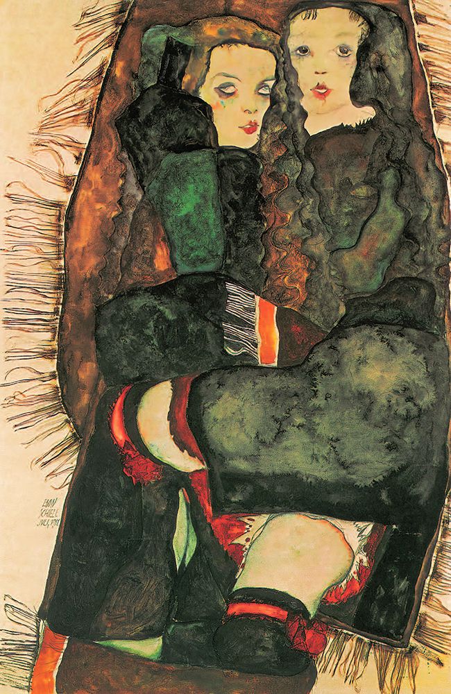 Two Girls on Fringed Blanket 1911 art print by Egon Schiele for $57.95 CAD